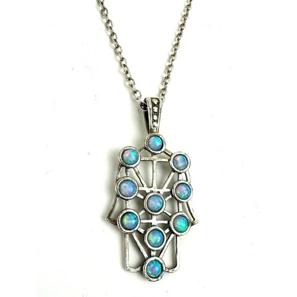 Hamsa Hand Rainbow Moonstone Sterling 925 Silver Amulet Long Dainty Chain - Picture 2 of 5